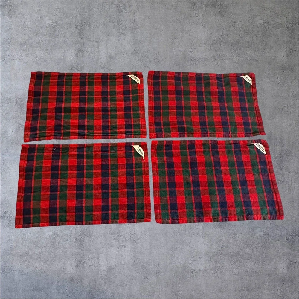 Crate & Barrel‎ Placemats Set of 4 Red Green Blue Plaid Cotton Woven
